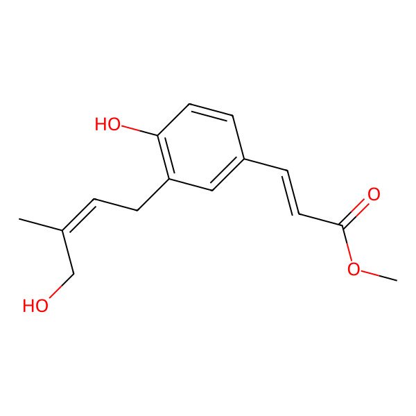 2D Structure of Methyl 3-[4-hydroxy-3-(4-hydroxy-3-methylbut-2-enyl)phenyl]prop-2-enoate