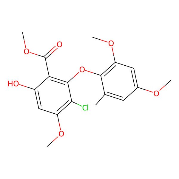 2D Structure of Methyl 3-chloro-2-(2,4-dimethoxy-6-methylphenoxy)-6-hydroxy-4-methoxybenzoate