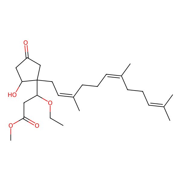 2D Structure of Methyl 3-ethoxy-3-[2-hydroxy-4-oxo-1-(3,7,11-trimethyldodeca-2,6,10-trienyl)cyclopentyl]propanoate