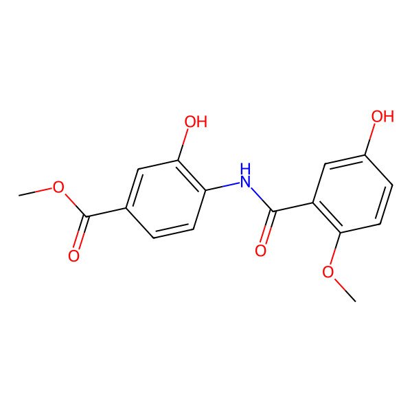 2D Structure of Methyl 3-hydroxy-4-[(5-hydroxy-2-methoxybenzoyl)amino]benzoate