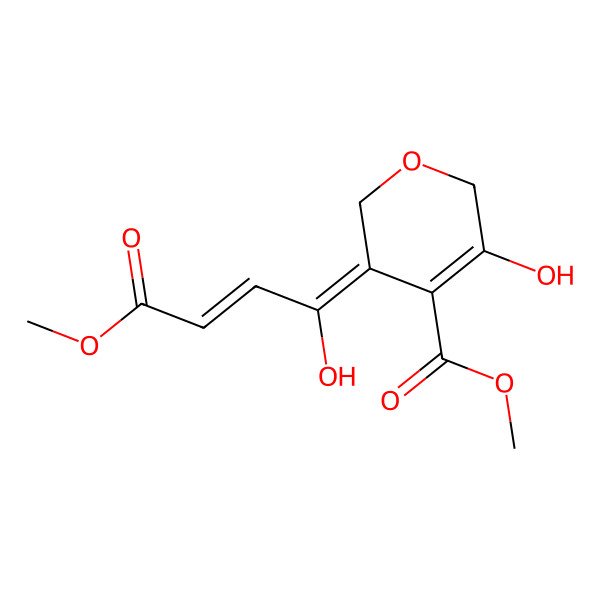 2D Structure of methyl 3-hydroxy-5-(1-hydroxy-4-methoxy-4-oxobut-2-enylidene)-2H-pyran-4-carboxylate