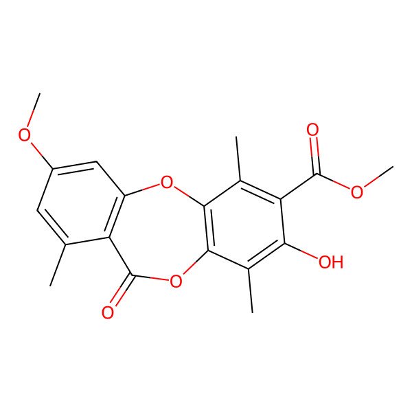 2D Structure of Methyl 3-hydroxy-9-methoxy-1,4,7-trimethyl-6-oxobenzo[b][1,4]benzodioxepine-2-carboxylate
