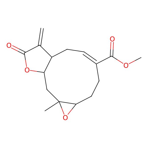2D Structure of Methyl 3-methyl-12-methylidene-13-oxo-4,14-dioxatricyclo[9.3.0.03,5]tetradec-8-ene-8-carboxylate