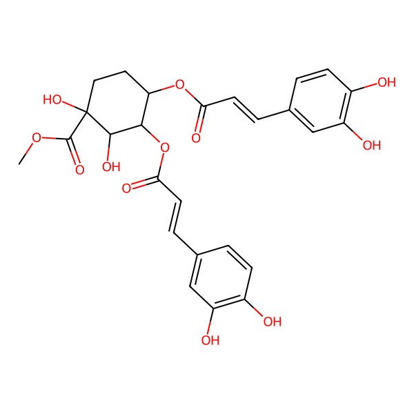 2D Structure of Methyl 3,4-bis[3-(3,4-dihydroxyphenyl)prop-2-enoyloxy]-1,2-dihydroxycyclohexane-1-carboxylate