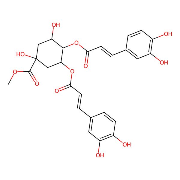 2D Structure of Methyl 3,4-bis[3-(3,4-dihydroxyphenyl)prop-2-enoyloxy]-1,5-dihydroxycyclohexane-1-carboxylate
