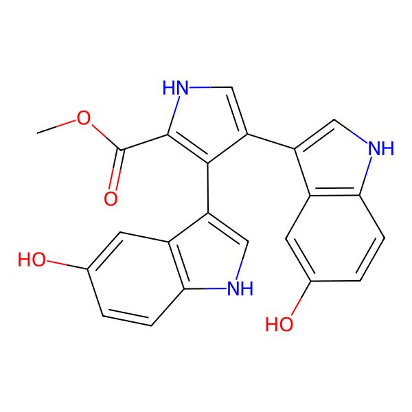 2D Structure of methyl 3,4-bis(5-hydroxy-1H-indol-3-yl)-1H-pyrrole-2-carboxylate