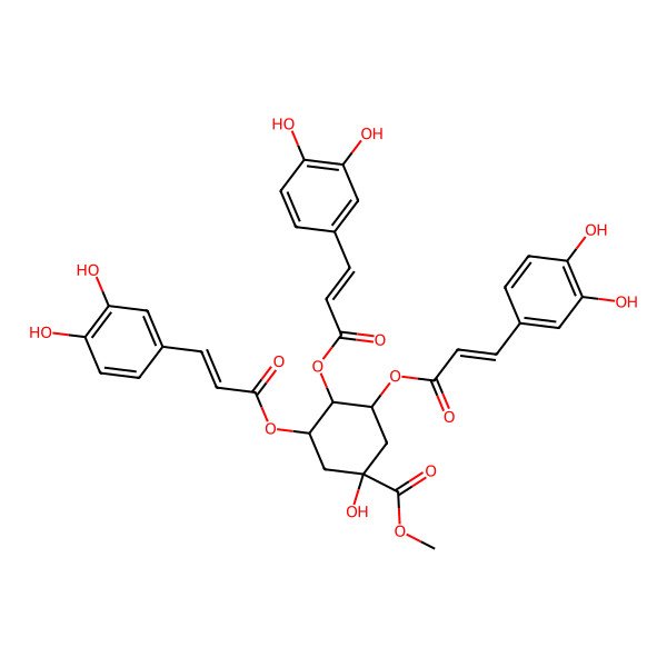 2D Structure of Methyl 3,4,5-tris[3-(3,4-dihydroxyphenyl)prop-2-enoyloxy]-1-hydroxycyclohexane-1-carboxylate