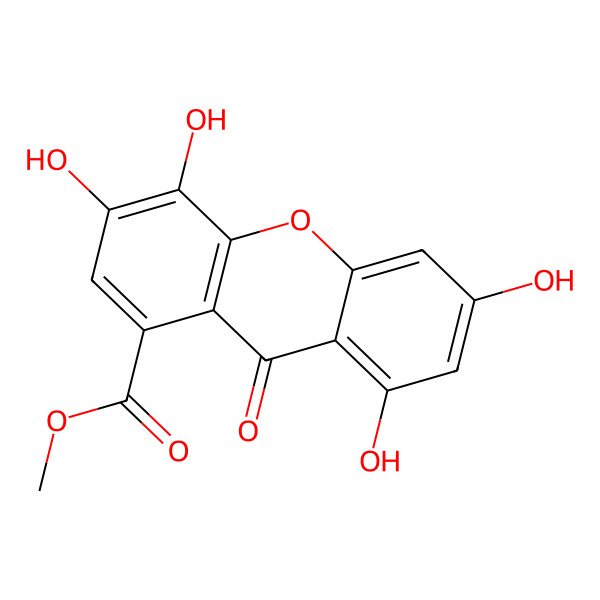 2D Structure of Methyl 3,4,6,8-tetrahydroxy-9-oxoxanthene-1-carboxylate
