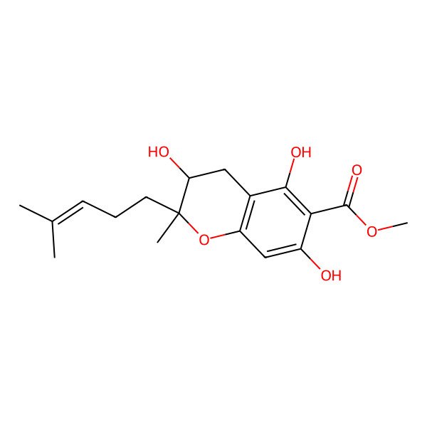 2D Structure of Methyl 3,5,7-trihydroxy-2-methyl-2-(4-methylpent-3-enyl)-3,4-dihydrochromene-6-carboxylate