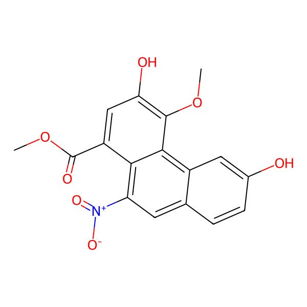 2D Structure of Methyl 3,6-dihydroxy-4-methoxy-10-nitrophenanthrene-1-carboxylate