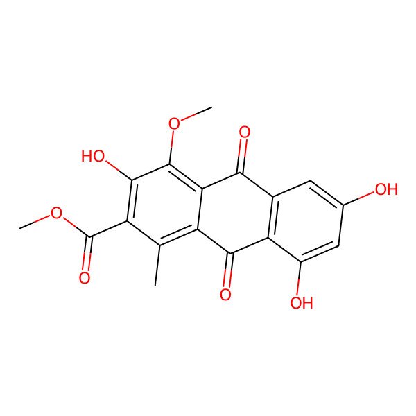 2D Structure of Methyl 3,6,8-trihydroxy-4-methoxy-1-methyl-9,10-dioxoanthracene-2-carboxylate