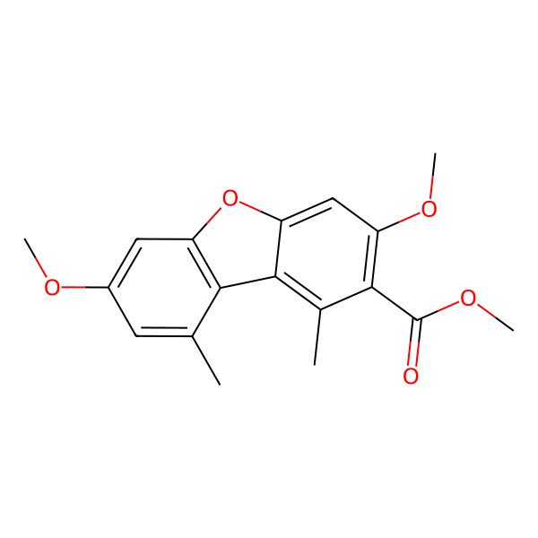 2D Structure of Methyl 3,7-dimethoxy-1,9-dimethyldibenzofuran-2-carboxylate
