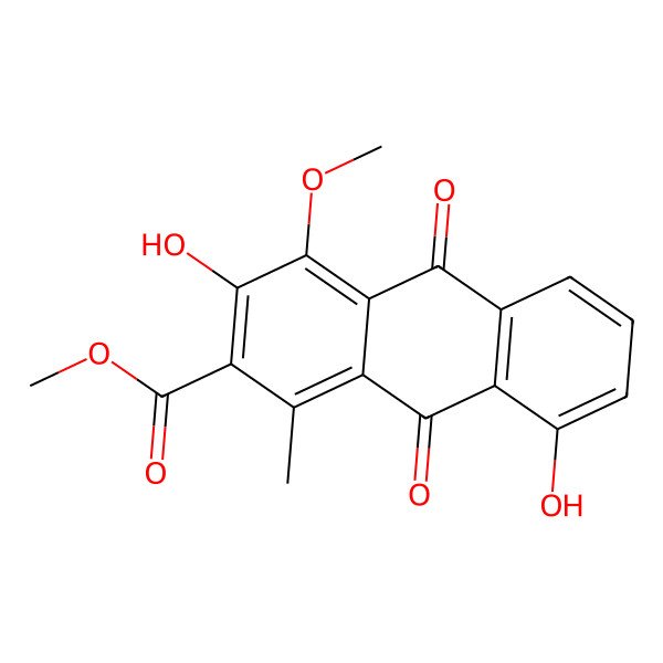 2D Structure of Methyl 3,8-dihydroxy-4-methoxy-1-methyl-9,10-dioxoanthracene-2-carboxylate