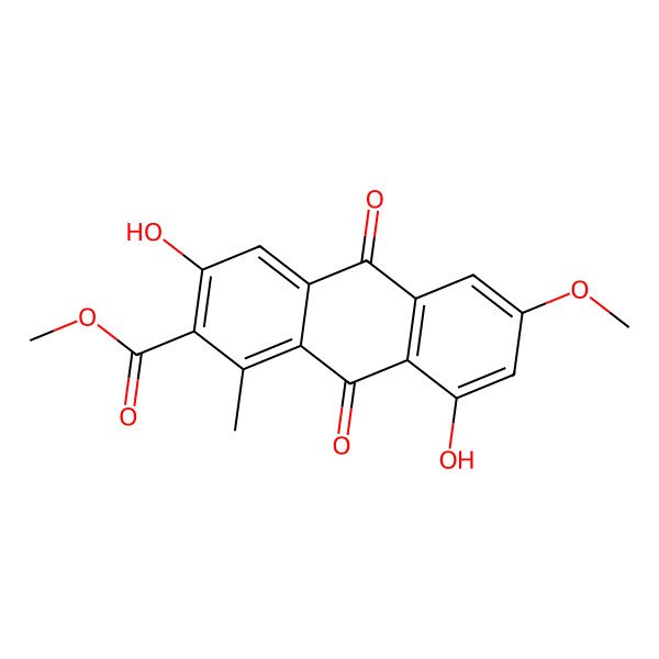 2D Structure of Methyl 3,8-dihydroxy-6-methoxy-1-methyl-9,10-dioxoanthracene-2-carboxylate