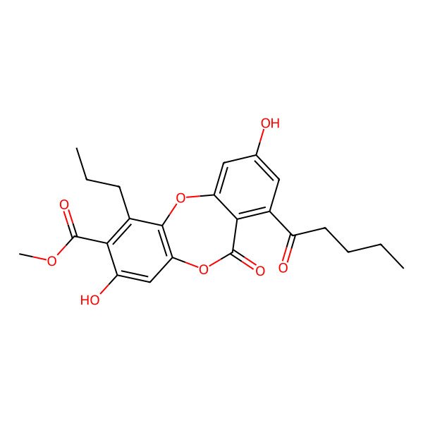 2D Structure of Methyl 3,9-dihydroxy-6-oxo-7-pentanoyl-1-propylbenzo[b][1,4]benzodioxepine-2-carboxylate