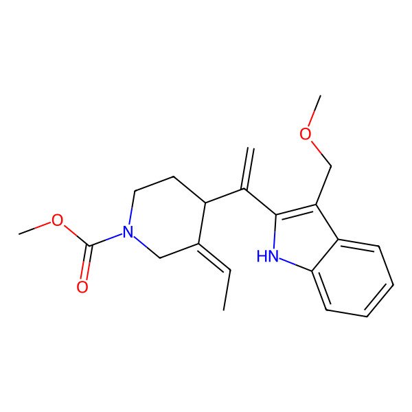 2D Structure of methyl (3E)-3-ethylidene-4-[1-[3-(methoxymethyl)-1H-indol-2-yl]ethenyl]piperidine-1-carboxylate