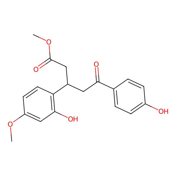 2D Structure of methyl (3R)-3-(2-hydroxy-4-methoxyphenyl)-5-(4-hydroxyphenyl)-5-oxopentanoate