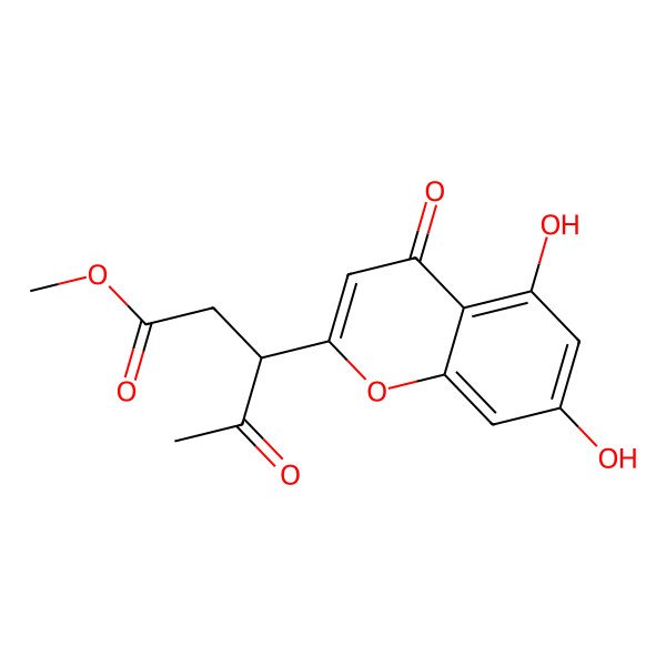 2D Structure of methyl (3R)-3-(5,7-dihydroxy-4-oxochromen-2-yl)-4-oxopentanoate 2D Structure of methyl (3R)-3-(5,7-dihydroxy-4-oxochromen-2-yl)-4-oxopentanoate