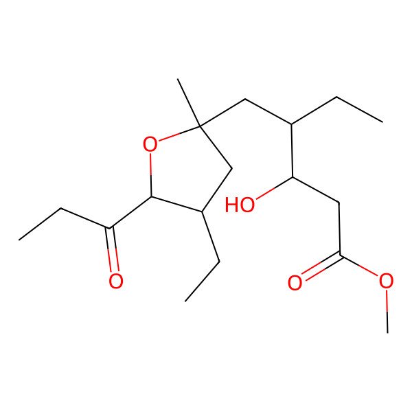 2D Structure of methyl (3R,4R)-4-[[(2R,4R,5R)-4-ethyl-2-methyl-5-propanoyloxolan-2-yl]methyl]-3-hydroxyhexanoate