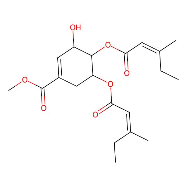 2D Structure of methyl (3R,4R,5R)-3-hydroxy-4,5-bis[[(E)-3-methylpent-2-enoyl]oxy]cyclohexene-1-carboxylate
