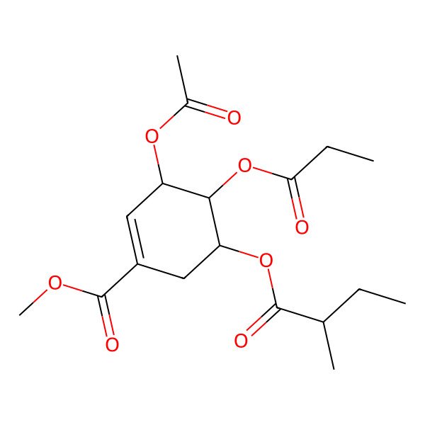 2D Structure of methyl (3R,4S,5R)-3-acetyloxy-5-[(2R)-2-methylbutanoyl]oxy-4-propanoyloxycyclohexene-1-carboxylate