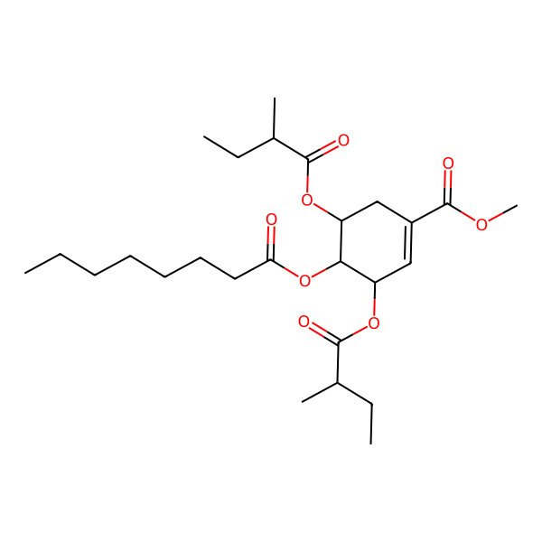 2D Structure of methyl (3R,4S,5R)-3,5-bis[[(2R)-2-methylbutanoyl]oxy]-4-octanoyloxycyclohexene-1-carboxylate