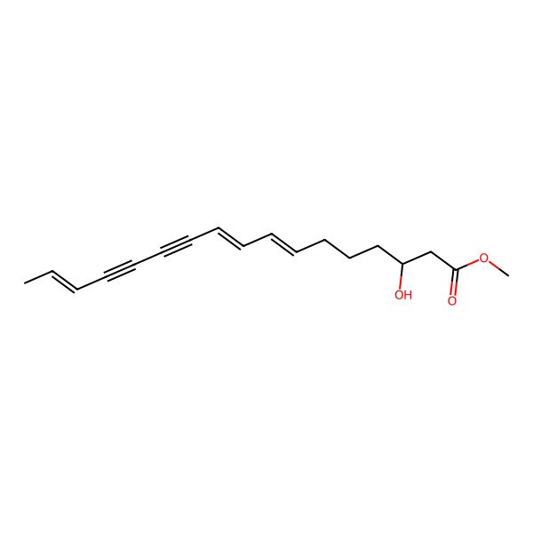 2D Structure of methyl (3R,7E,9E,15E)-3-hydroxyheptadeca-7,9,15-trien-11,13-diynoate 2D Structure of methyl (3R,7E,9E,15E)-3-hydroxyheptadeca-7,9,15-trien-11,13-diynoate