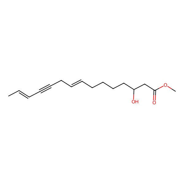 2D Structure of methyl (3R,8Z,13E)-3-hydroxypentadeca-8,13-dien-11-ynoate 2D Structure of methyl (3R,8Z,13E)-3-hydroxypentadeca-8,13-dien-11-ynoate