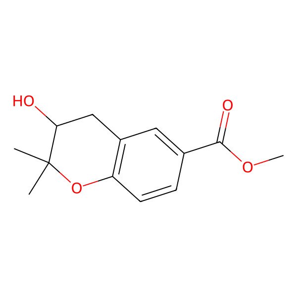 2D Structure of methyl (3S)-3-hydroxy-2,2-dimethyl-3,4-dihydrochromene-6-carboxylate