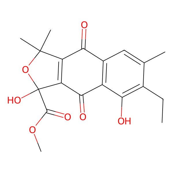 2D Structure of methyl (3S)-6-ethyl-3,5-dihydroxy-1,1,7-trimethyl-4,9-dioxobenzo[f][2]benzofuran-3-carboxylate