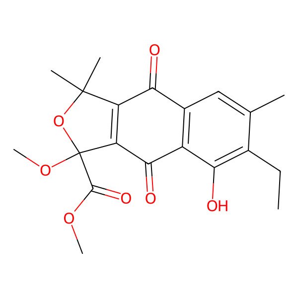 2D Structure of methyl (3S)-6-ethyl-5-hydroxy-3-methoxy-1,1,7-trimethyl-4,9-dioxobenzo[f][2]benzofuran-3-carboxylate
