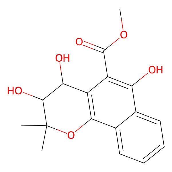 2D Structure of methyl (3S,4S)-3,4,6-trihydroxy-2,2-dimethyl-3,4-dihydrobenzo[h]chromene-5-carboxylate