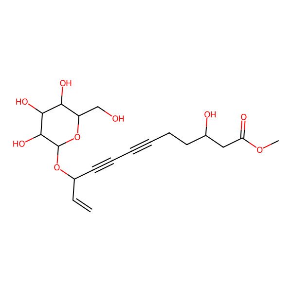 2D Structure of Methyl (3x,10R)-dihydroxy-11-dodecene-6,8-diynoate 10-glucoside