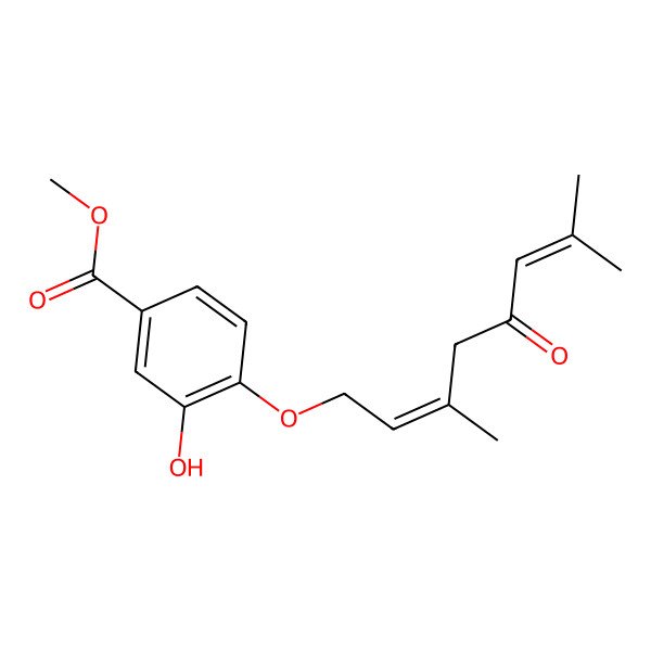 2D Structure of methyl 4-[(2E)-3,7-dimethyl-5-oxoocta-2,6-dienoxy]-3-hydroxybenzoate