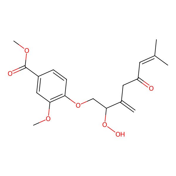 2D Structure of methyl 4-[(2S)-2-hydroperoxy-7-methyl-3-methylidene-5-oxooct-6-enoxy]-3-methoxybenzoate