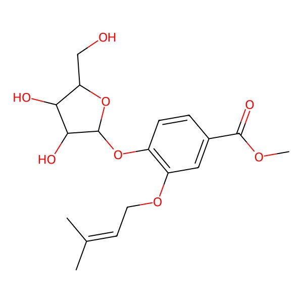 2D Structure of Methyl 4-[3,4-dihydroxy-5-(hydroxymethyl)oxolan-2-yl]oxy-3-(3-methylbut-2-enoxy)benzoate