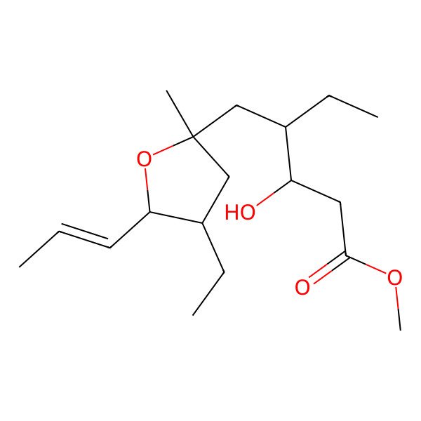 2D Structure of Methyl 4-[(4-ethyl-2-methyl-5-prop-1-enyloxolan-2-yl)methyl]-3-hydroxyhexanoate