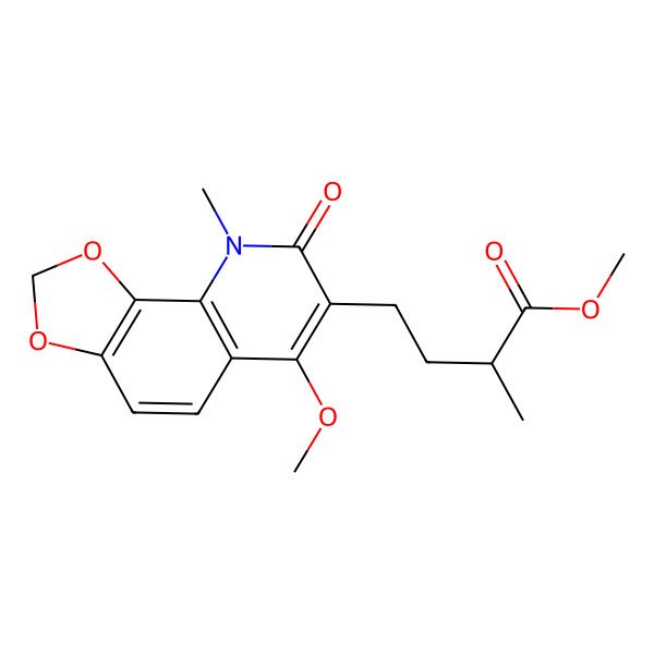 2D Structure of Methyl 4-(6-methoxy-9-methyl-8-oxo-[1,3]dioxolo[4,5-h]quinolin-7-yl)-2-methylbutanoate