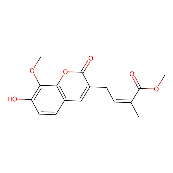 2D Structure of Methyl 4-(7-hydroxy-8-methoxy-2-oxochromen-3-yl)-2-methylbut-2-enoate 2D Structure of Methyl 4-(7-hydroxy-8-methoxy-2-oxochromen-3-yl)-2-methylbut-2-enoate