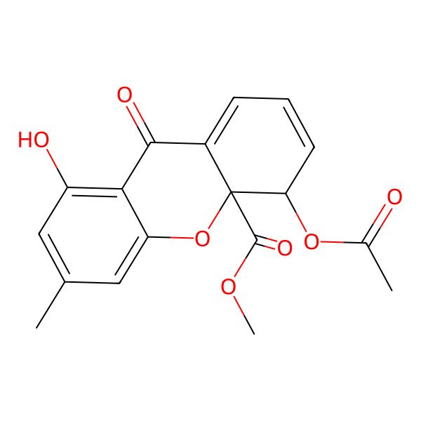 2D Structure of methyl 4-acetyloxy-8-hydroxy-6-methyl-9-oxo-4H-xanthene-4a-carboxylate
