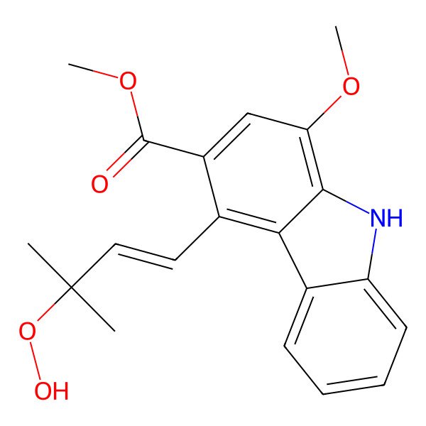 2D Structure of methyl 4-[(E)-3-hydroperoxy-3-methylbut-1-enyl]-1-methoxy-9H-carbazole-3-carboxylate