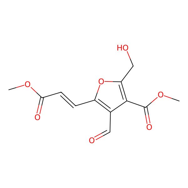 2D Structure of methyl 4-formyl-2-(hydroxymethyl)-5-[(E)-3-methoxy-3-oxoprop-1-enyl]furan-3-carboxylate