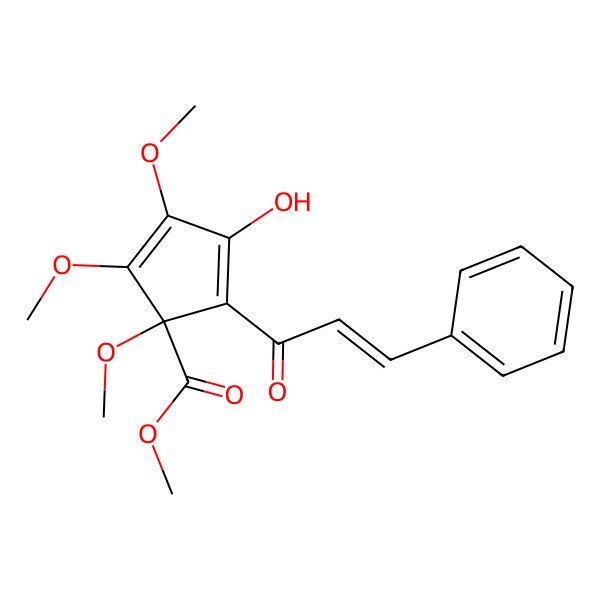 2D Structure of methyl 4-hydroxy-1,2,3-trimethoxy-5-[(E)-3-phenylprop-2-enoyl]cyclopenta-2,4-diene-1-carboxylate