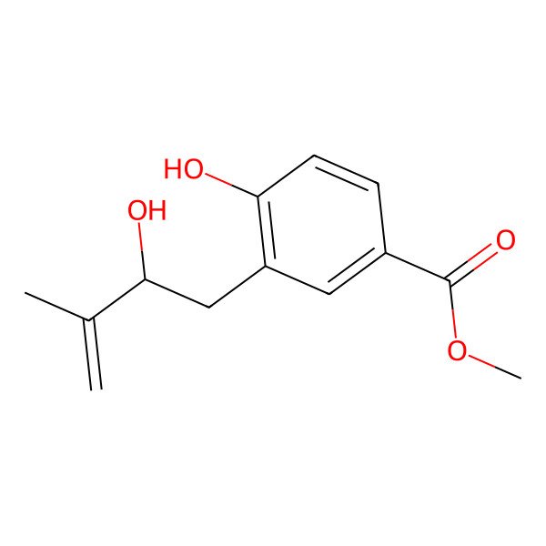 2D Structure of methyl 4-hydroxy-3-[(2R)-2-hydroxy-3-methylbut-3-enyl]benzoate