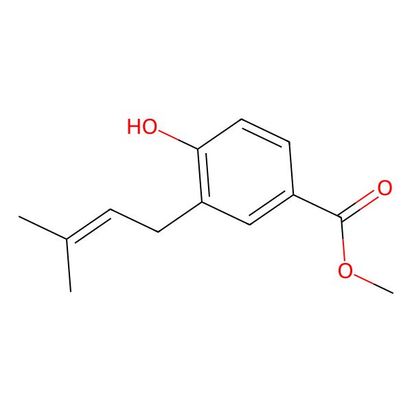 2D Structure of Methyl 4-hydroxy-3-(3'-methyl-2'-butenyl)benzoate 2D Structure of Methyl 4-hydroxy-3-(3'-methyl-2'-butenyl)benzoate