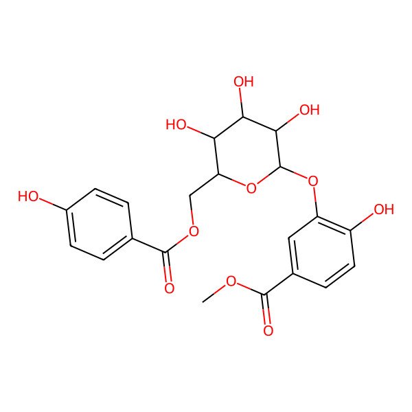 2D Structure of Methyl 4-hydroxy-3-[3,4,5-trihydroxy-6-[(4-hydroxybenzoyl)oxymethyl]oxan-2-yl]oxybenzoate