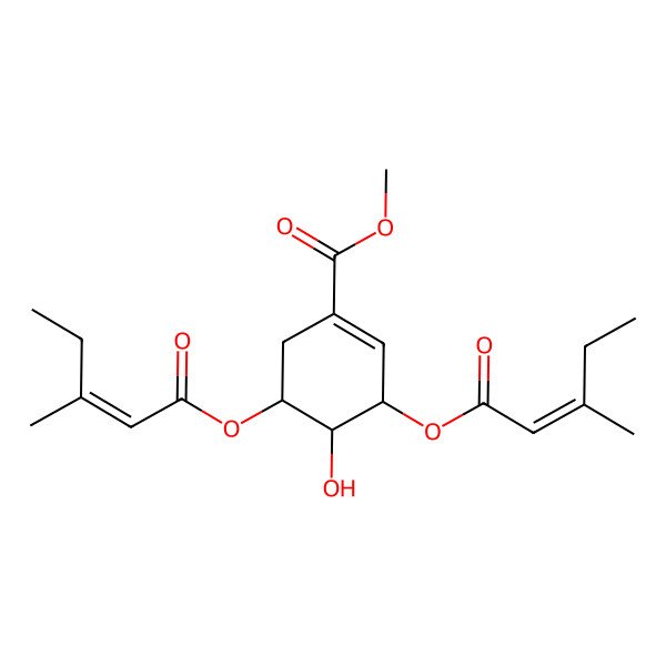 2D Structure of Methyl 4-hydroxy-3,5-bis(3-methylpent-2-enoyloxy)cyclohexene-1-carboxylate