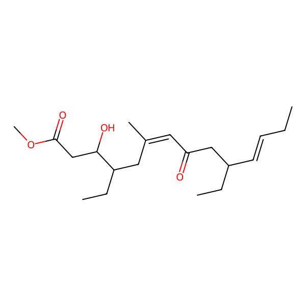 2D Structure of Methyl 4,10-diethyl-3-hydroxy-6-methyl-8-oxotetradeca-6,11-dienoate