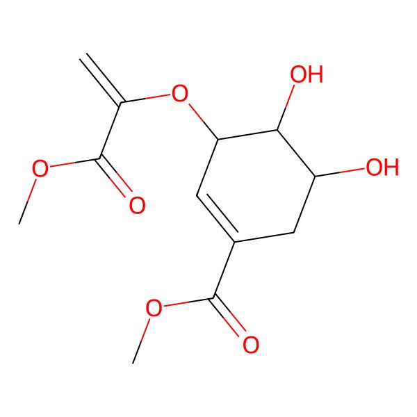 2D Structure of Methyl 4,5-dihydroxy-3-(3-methoxy-3-oxoprop-1-en-2-yl)oxycyclohexene-1-carboxylate