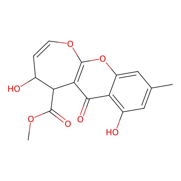 2D Structure of Methyl 4,7-dihydroxy-9-methyl-6-oxo-4,5-dihydrooxepino[2,3-b]chromene-5-carboxylate